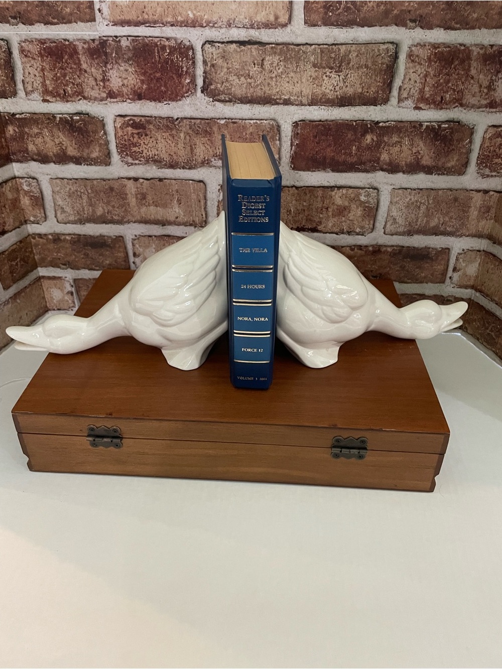 White Ceramic Duck Bookends by